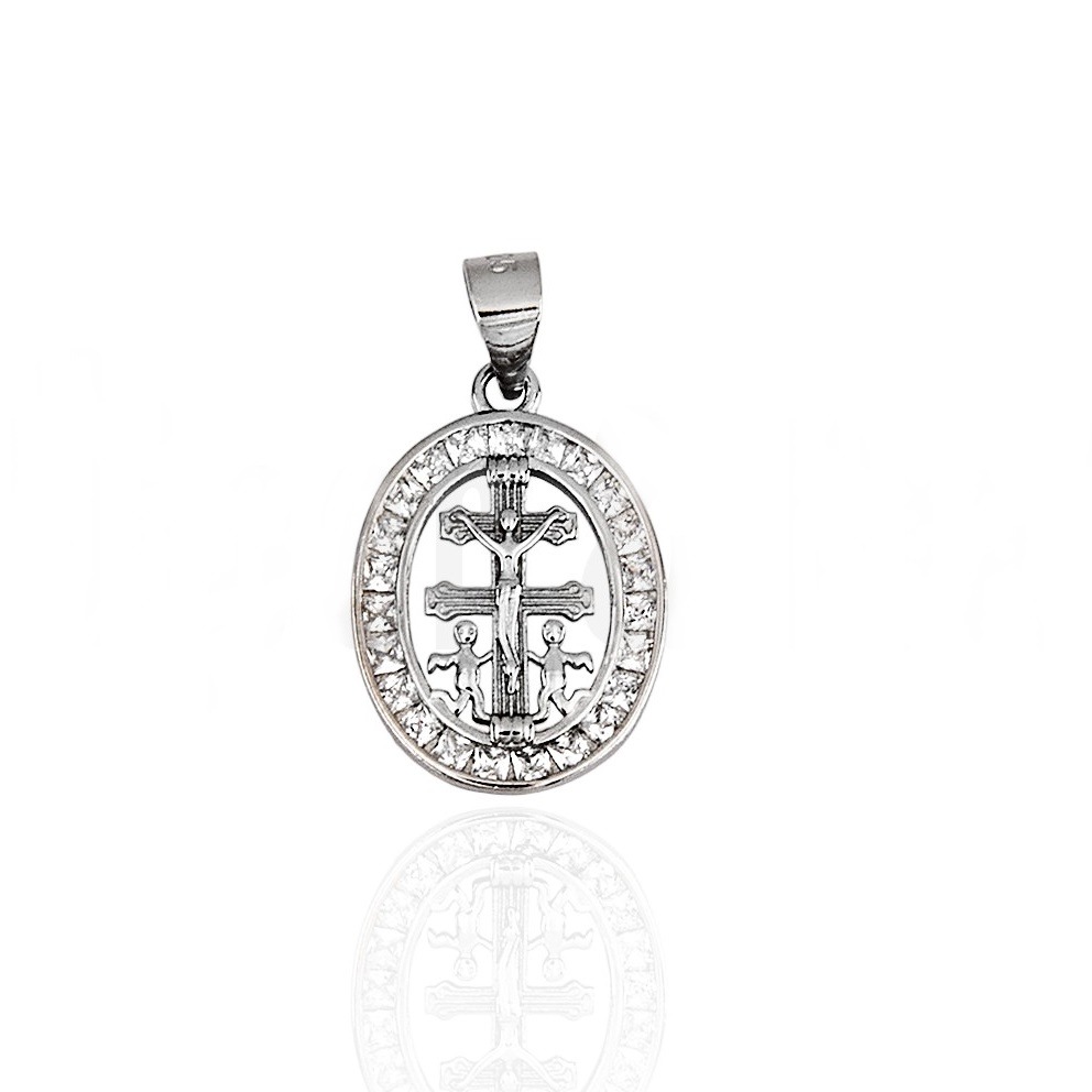 Medalla Cruz de Caravaca de Plata rodiada con Circonitas