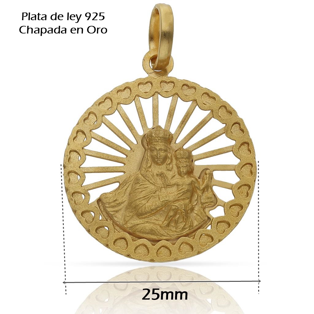 Medalla Virgen del Carmen de Plata de ley chapada en Oro 25mm diámetro