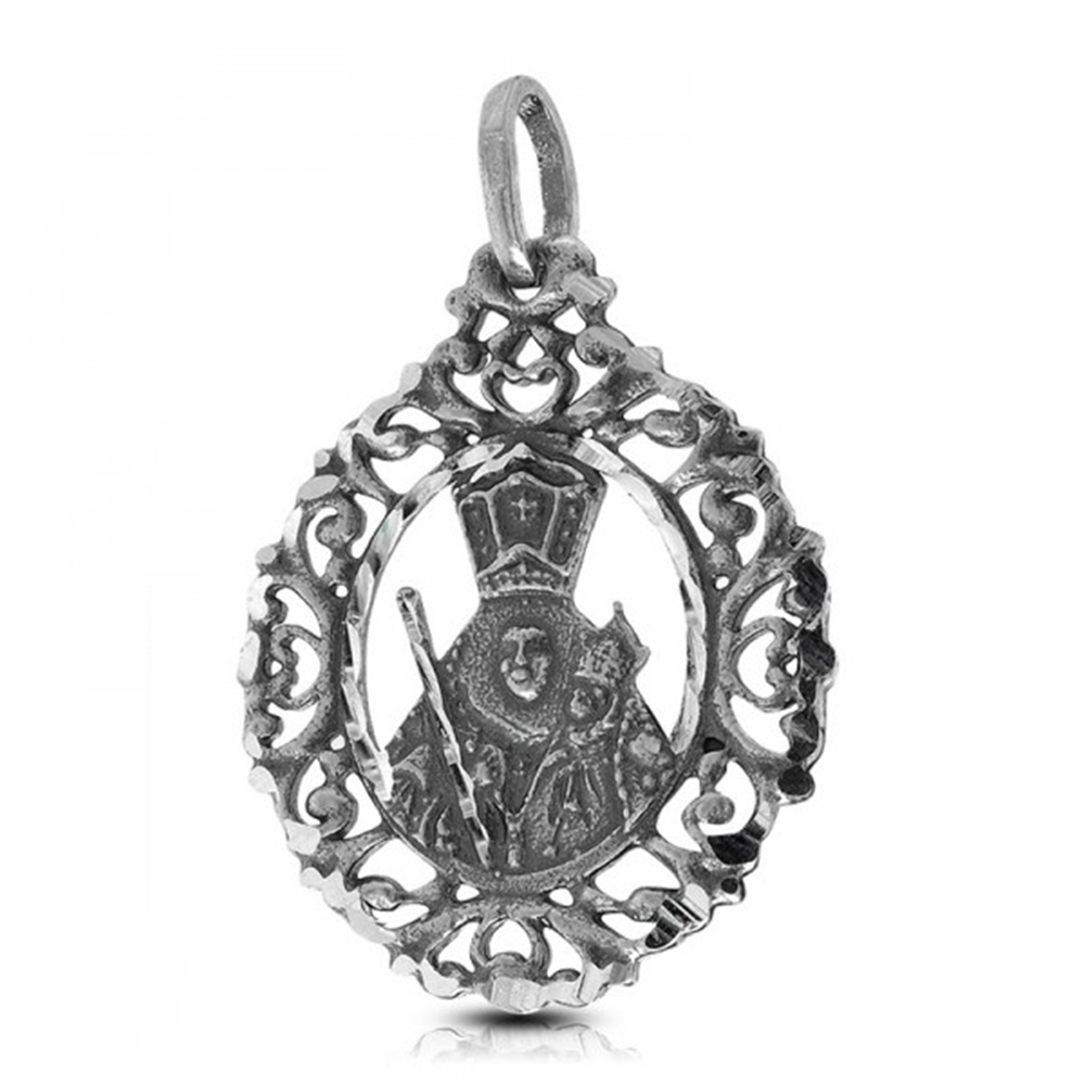 Medalla ovalada Virgen de la Cabeza de Plata de ley vieja calada
