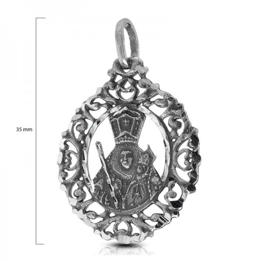 Medalla ovalada Virgen de la Cabeza de Plata de ley vieja calada 2