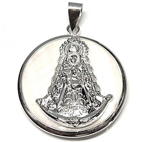 Colgante Virgen del Rocío de Plata de ley y Nácar 40mm