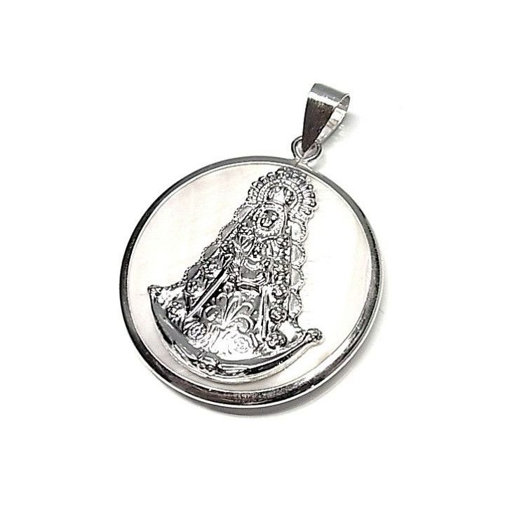 Colgante Virgen del Rocío de Plata de ley y Nácar 40mm 1