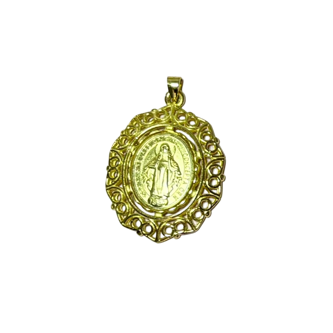 Medalla Virgen Milagrosa calada de Plata de ley chapada en Oro