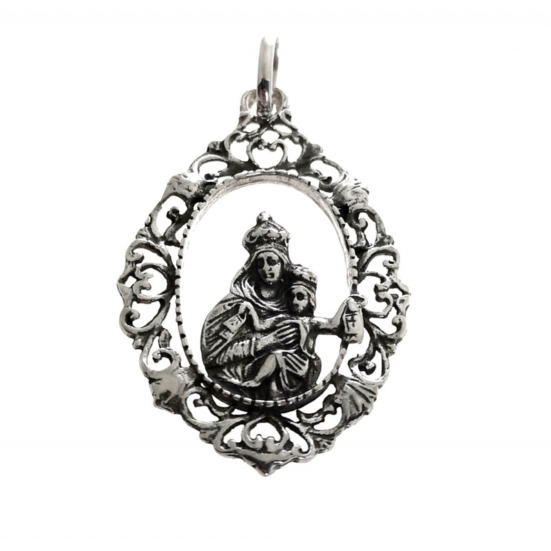 Medalla calada Virgen del Carmen de Plata de ley envejecida