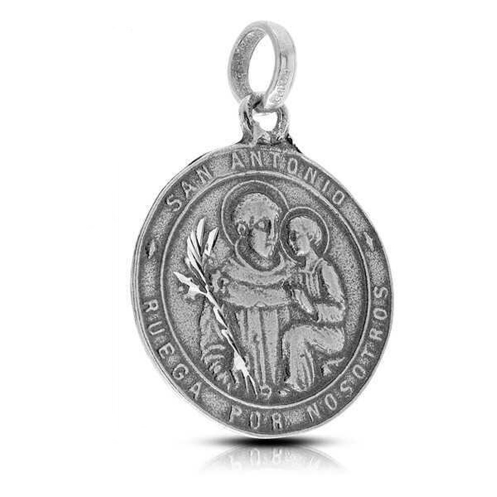Medalla San Antonio de Padua de Plata de ley envejecida 30mm