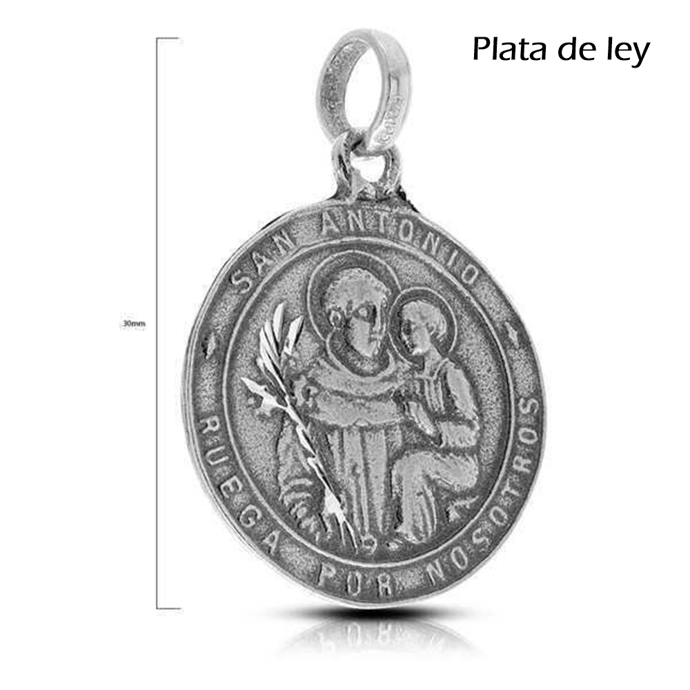 Medalla San Antonio de Padua de Plata de ley envejecida 30mm_1