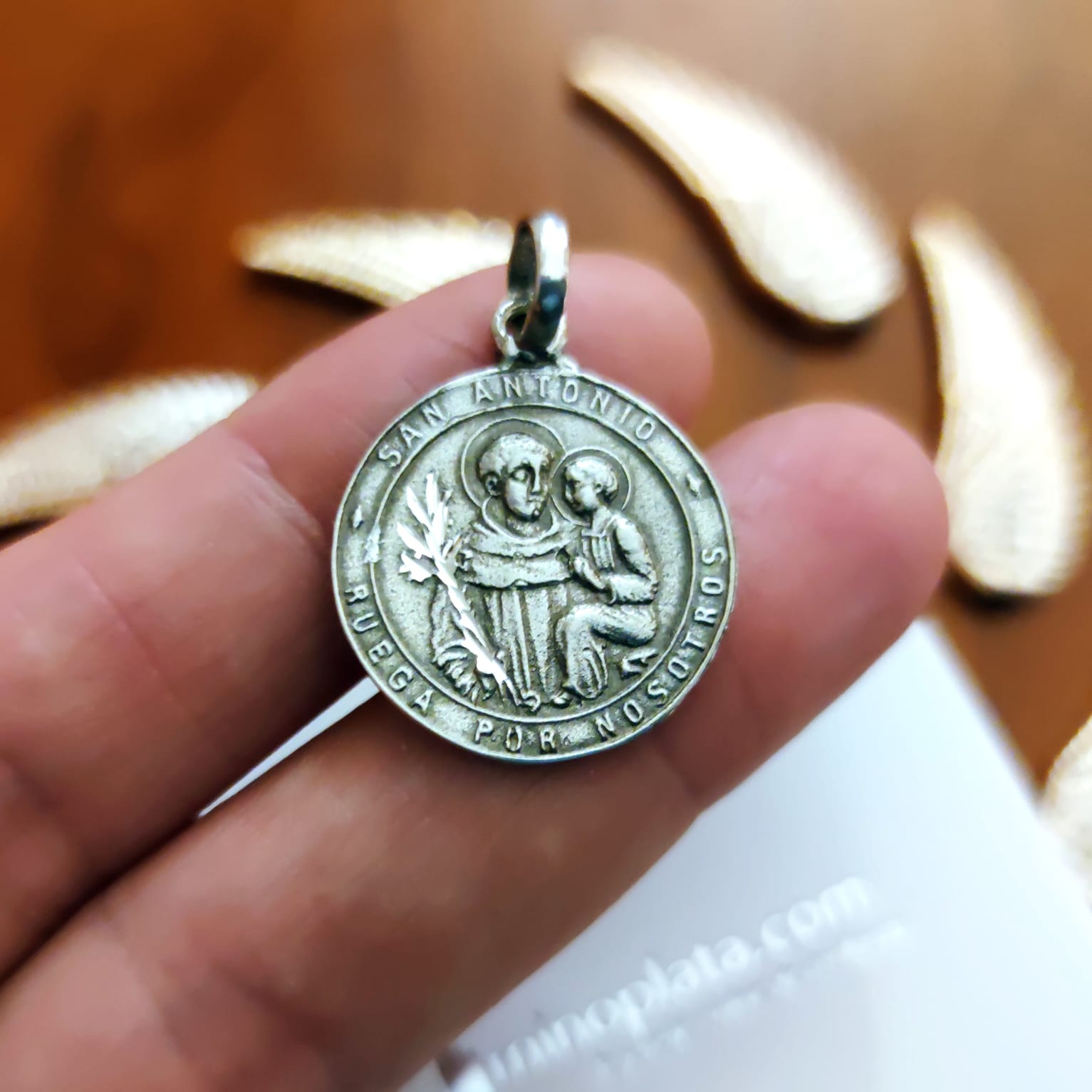 Medalla San Antonio de Padua de Plata de ley envejecida 30mm 3