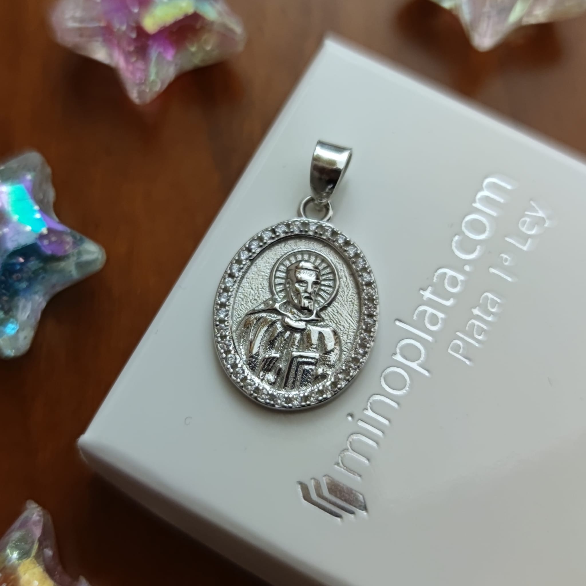 Medalla San Benito de Plata con Circonitas 24mm