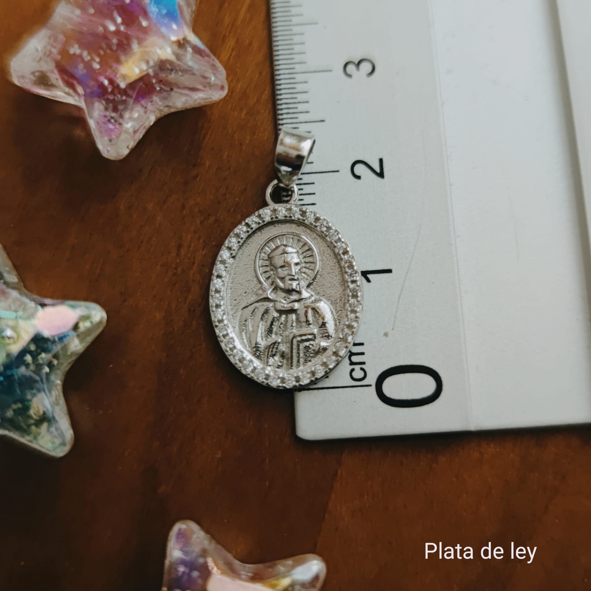 Medalla San Benito de Plata con Circonitas 24mm 3