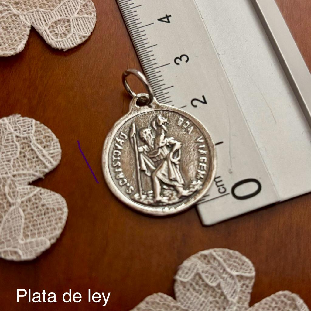 Medalla San Cristóbal de Plata de ley envejecida 22mm