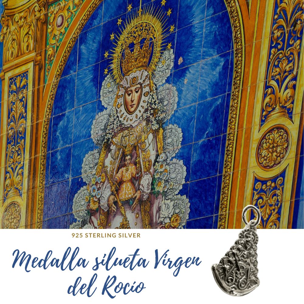 Medalla silueta Virgen del Rocío de Plata de ley envejecida 4