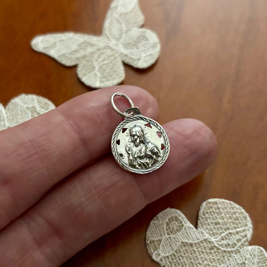 Medalla escapulario de Plata de ley Virgen del Carmen y Sagrado Corazón