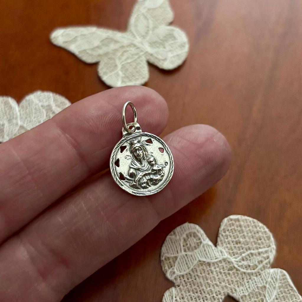 Medalla escapulario de Plata de ley Virgen del Carmen y Sagrado Corazón