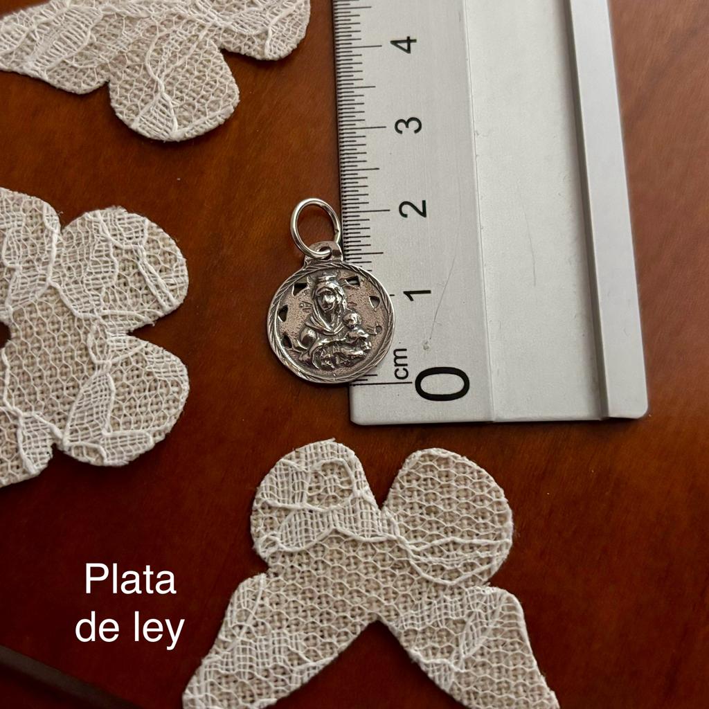 Medalla escapulario de Plata de ley Virgen del Carmen y Sagrado Corazón 3