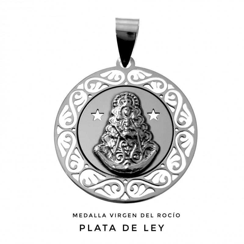 Medalla calada de Plata de ley con la Virgen del Rocío