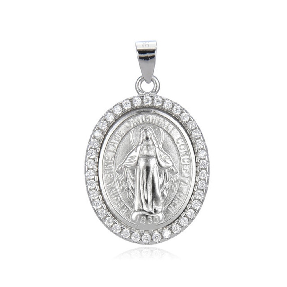 Medalla Virgen Milagrosa 25mm de Plata de ley con Circonitas