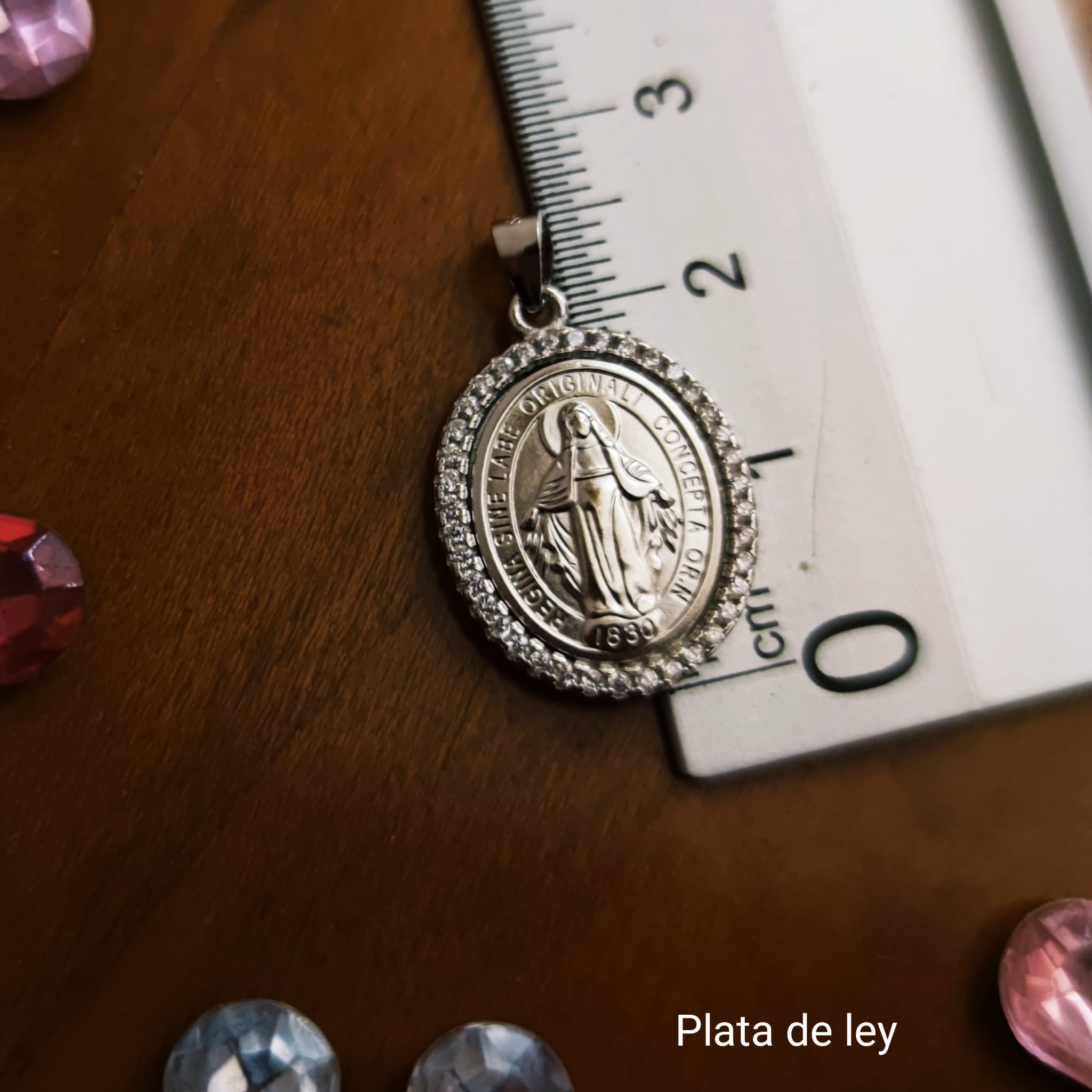 Medalla Virgen Milagrosa 25mm de Plata de ley con Circonitas 1