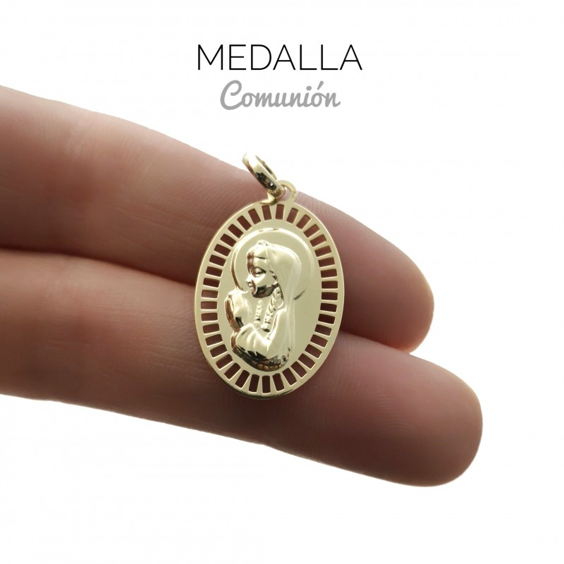 Medalla ovalada de Plata de ley chapada con la Virgen Niña 1