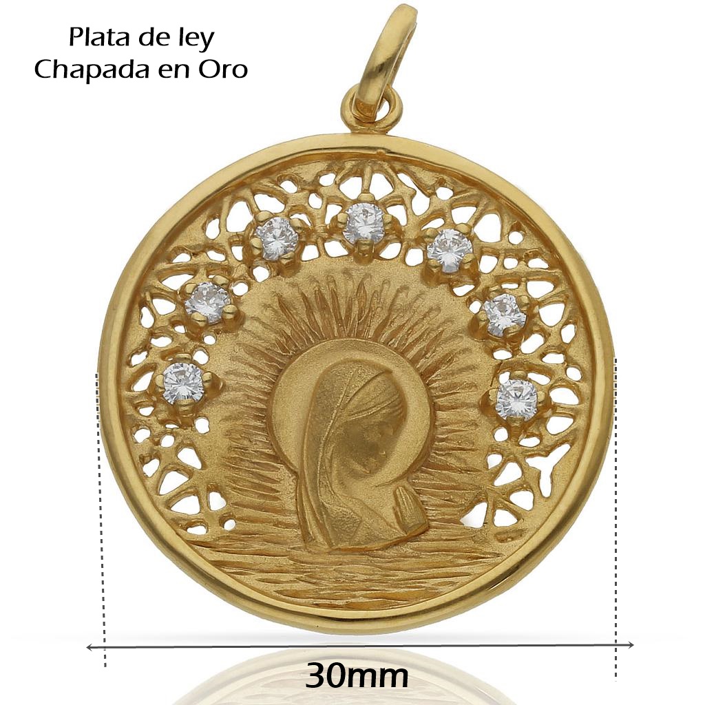 Medalla Virgen Niña de Plata de ley chapada en Oro 30mm