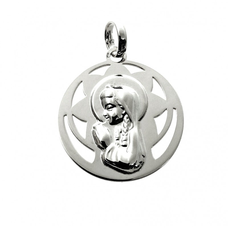Medalla calada Virgen Niña de Plata de ley 20 Mm.