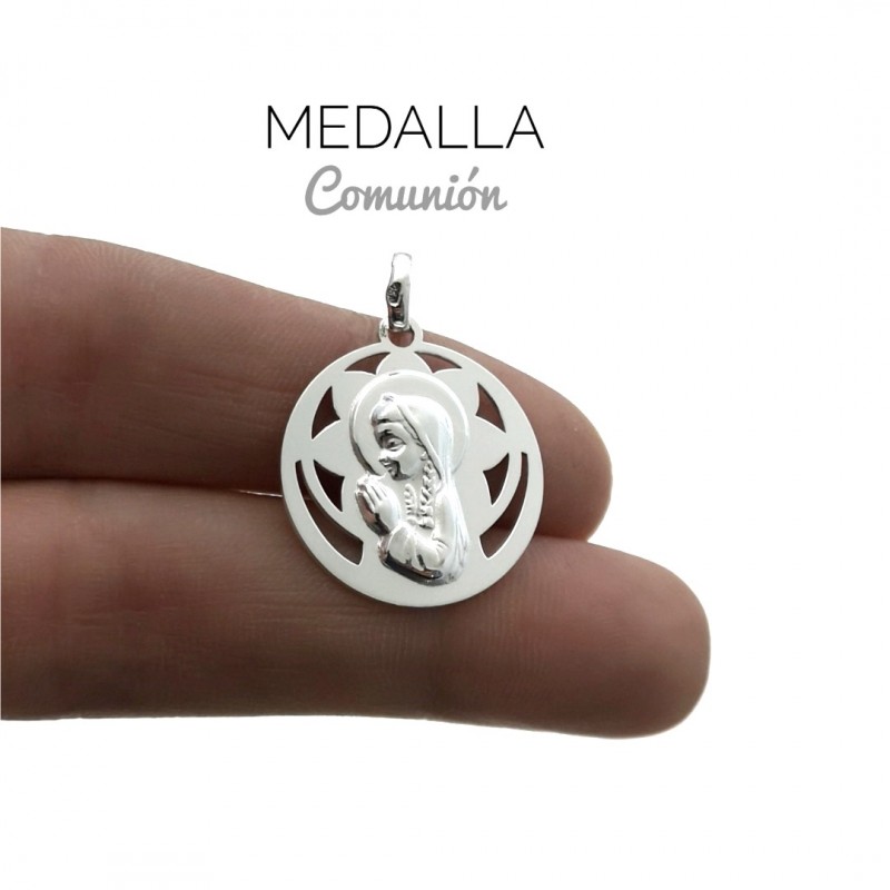 Medalla calada Virgen Niña de Plata de ley 20 Mm. 1