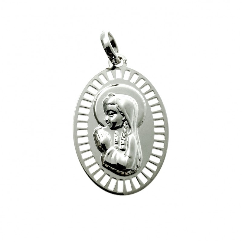 Medalla ovalada de Plata de ley calada con la Virgen Niña