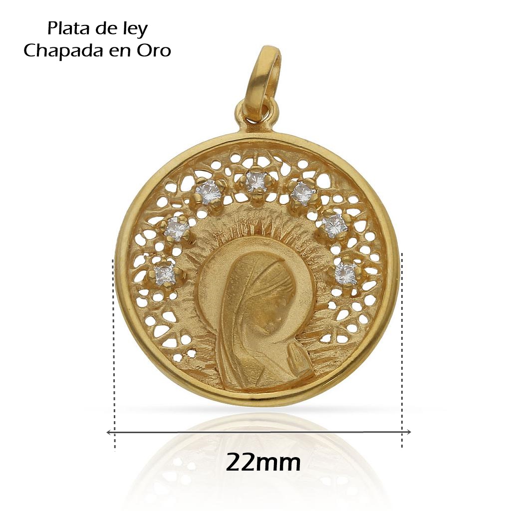 Medalla Virgen Niña de Plata chapada en Oro 22mm 6