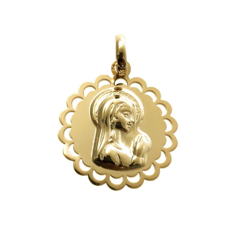 Medalla Virgen Niña en Plata de ley chapada 19 Mm.
