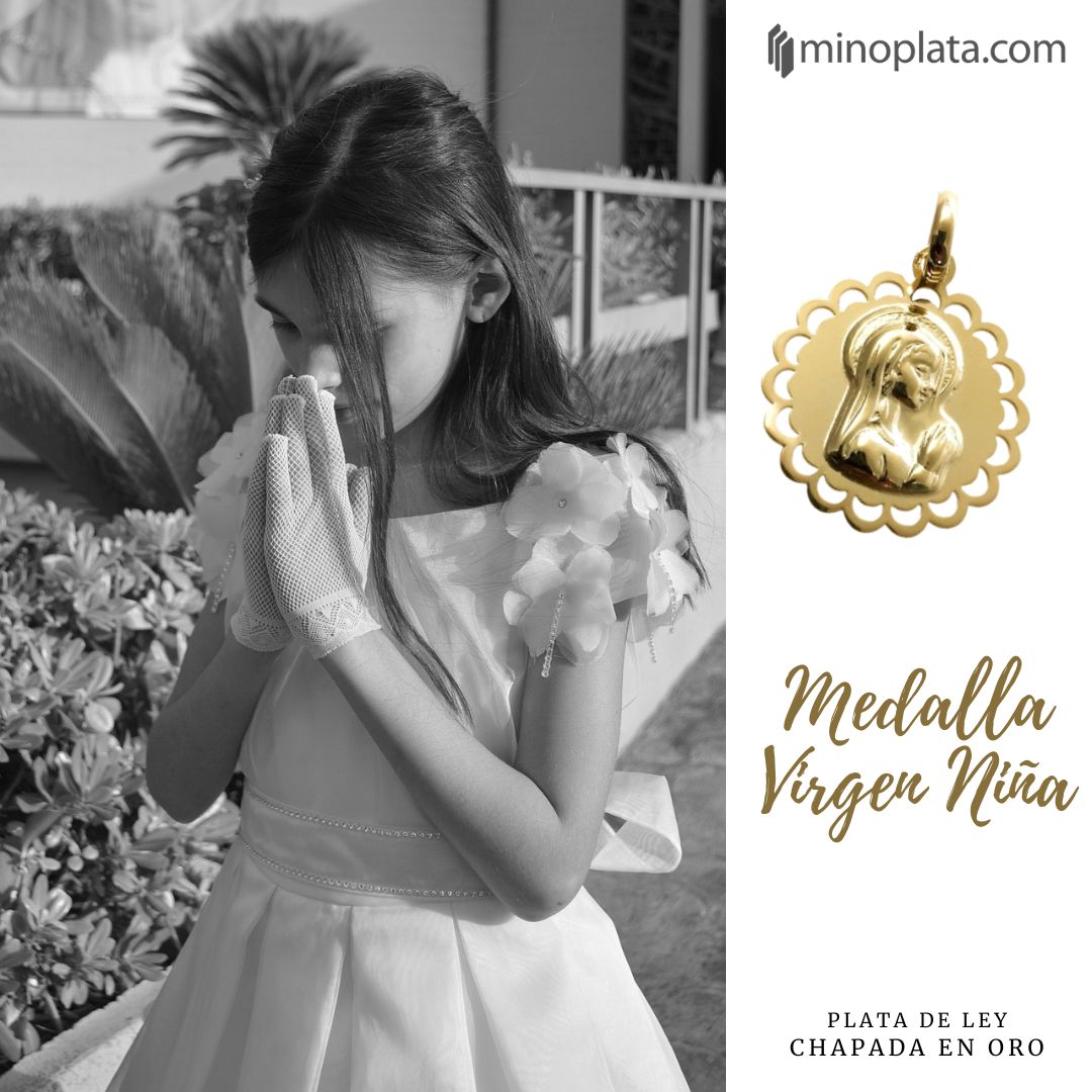 Medalla Virgen Niña en Plata de ley chapada 19 Mm. 4
