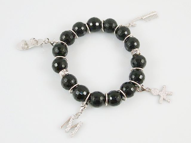 Pulsera charms onix y colgantes de plata de ley