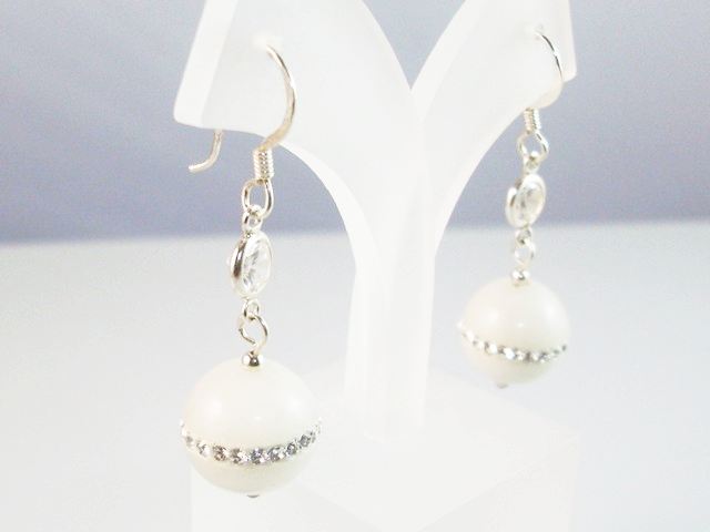 Pendientes Plata y Agata Blanca con Circonitas 12 Mm.
