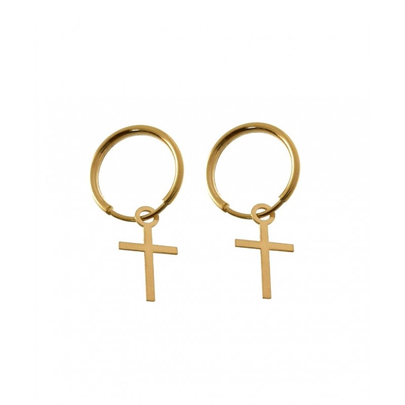 Pendientes aro con cruz de Plata chapada 11 Mm.