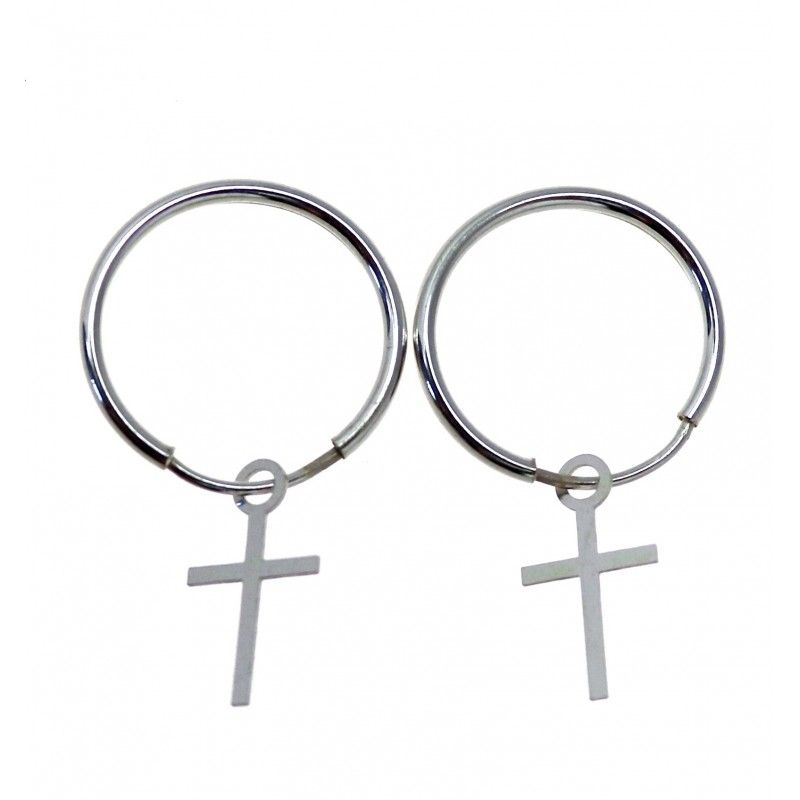 Aros de Plata de ley 17 mm con cruz colgante