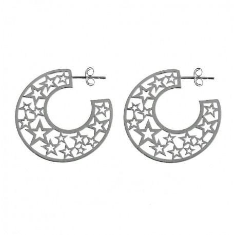 Pendientes aro de Plata de ley con estrellas caladas 28 Mm.