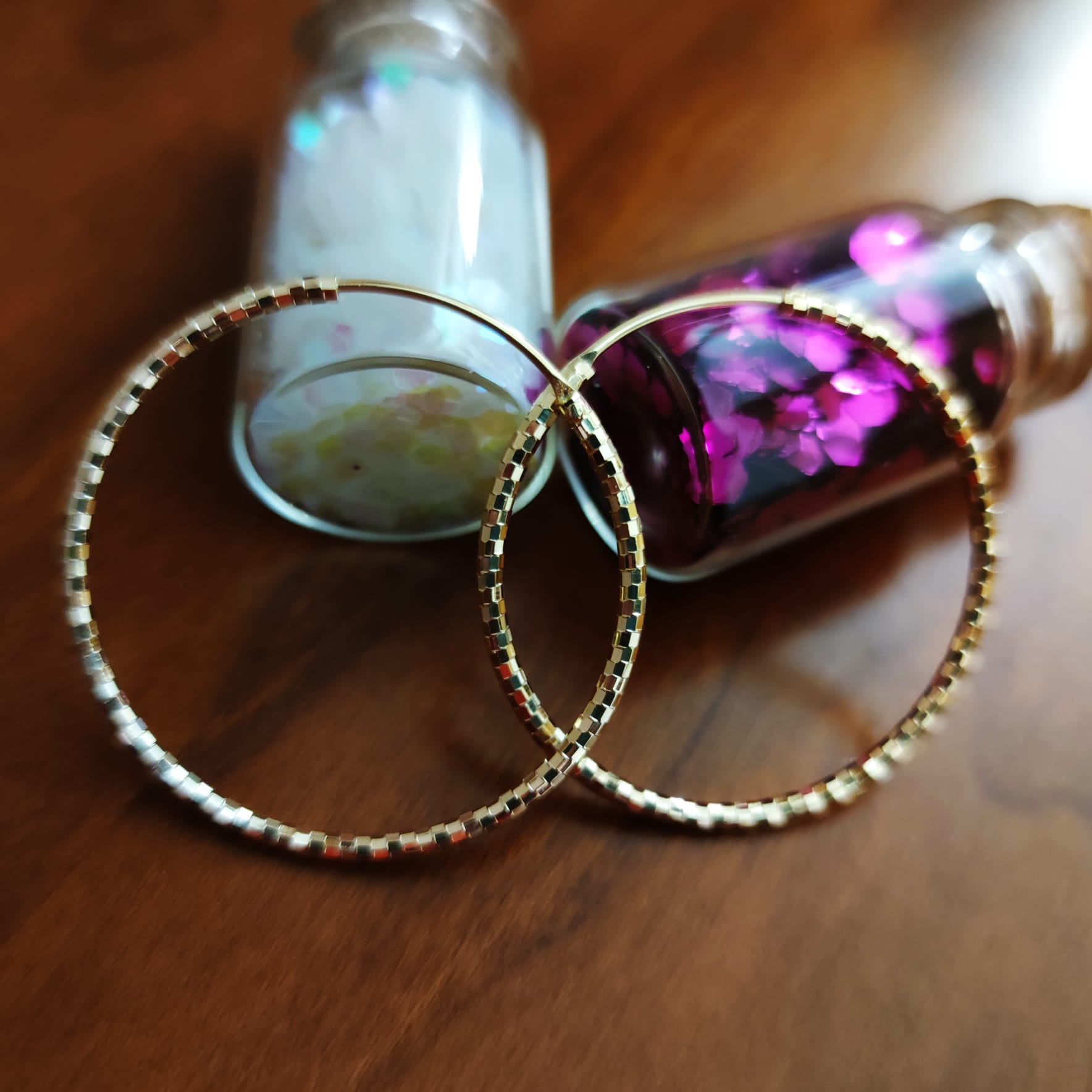 Aros tallados 35 Mm. de Plata de ley chapados en Oro 1
