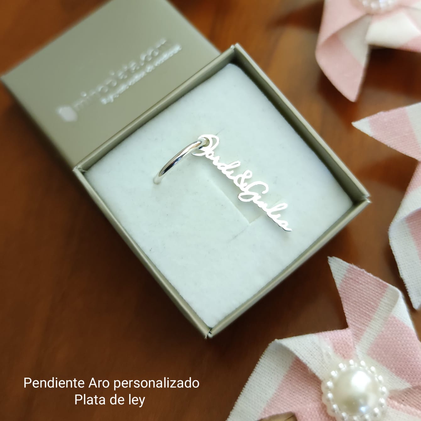 Pendiente suelto Aro Plata de ley 925 con el nombre que desees 2