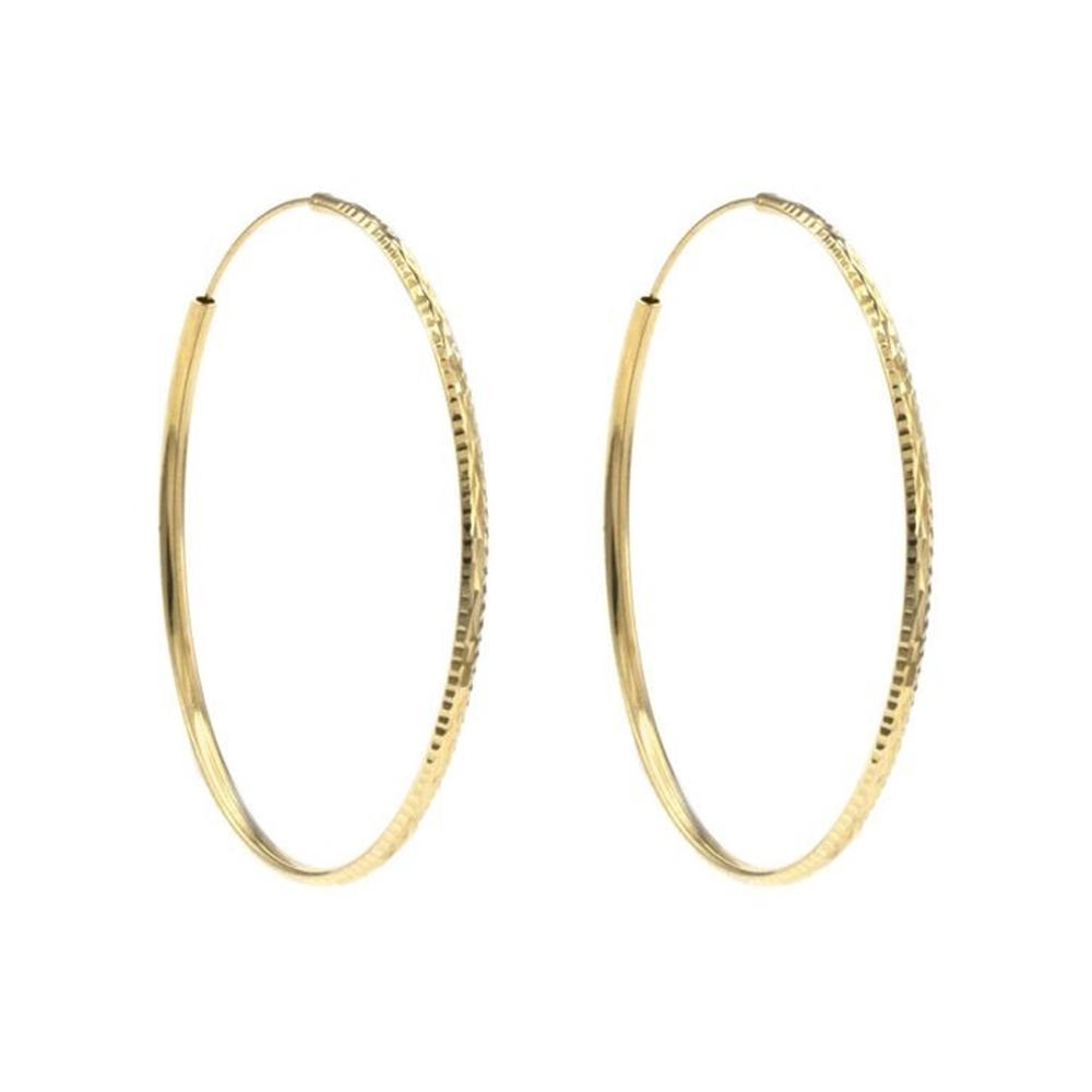 Pendientes Aros XXL 65 Mm. de Plata baño Oro tallados