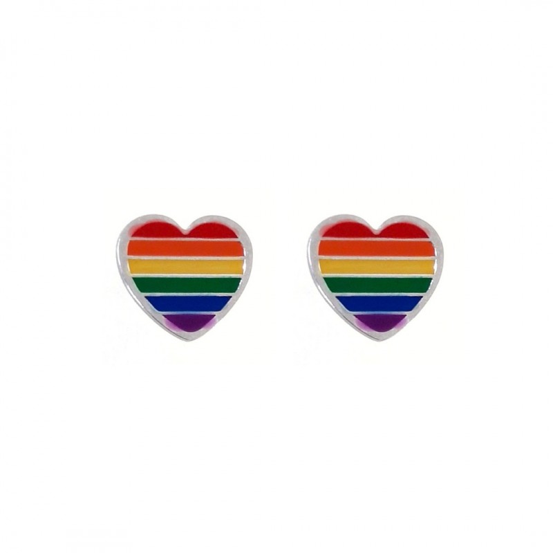 Pendientes corazón bandera orgullo de Plata de ley
