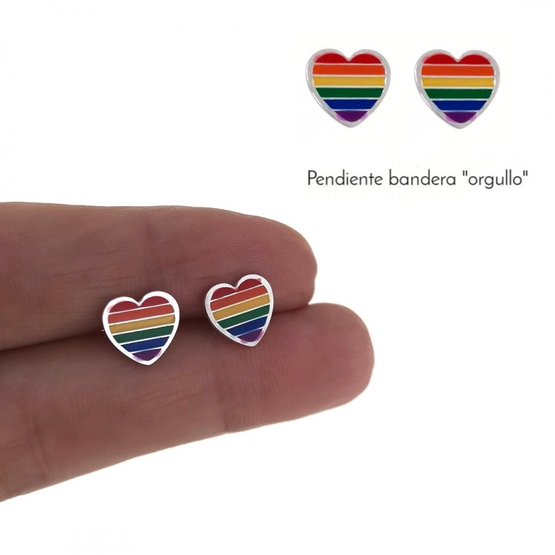 Pendientes corazón bandera orgullo de Plata de ley 2