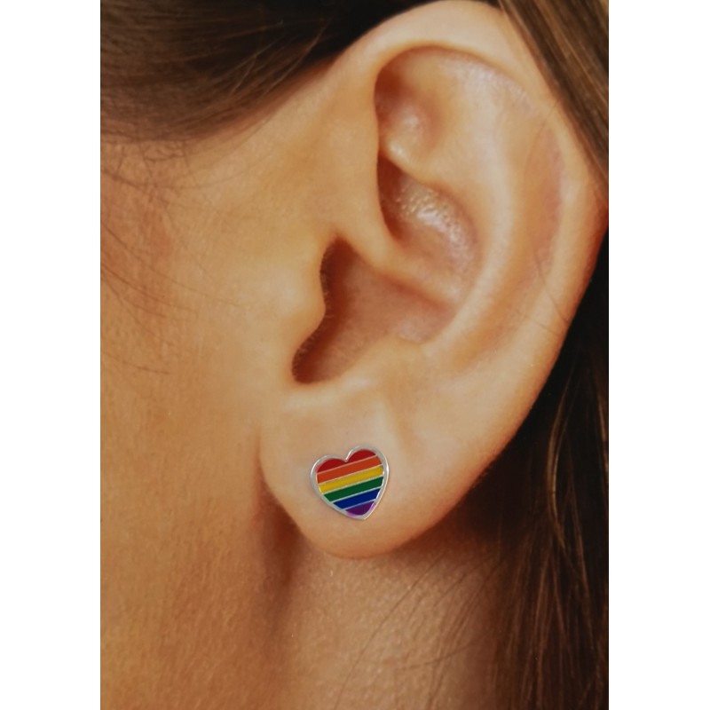 Pendientes corazón bandera orgullo de Plata de ley 3