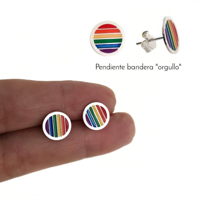 Pendientes redondos bandera del orgullo de Plata de ley 1