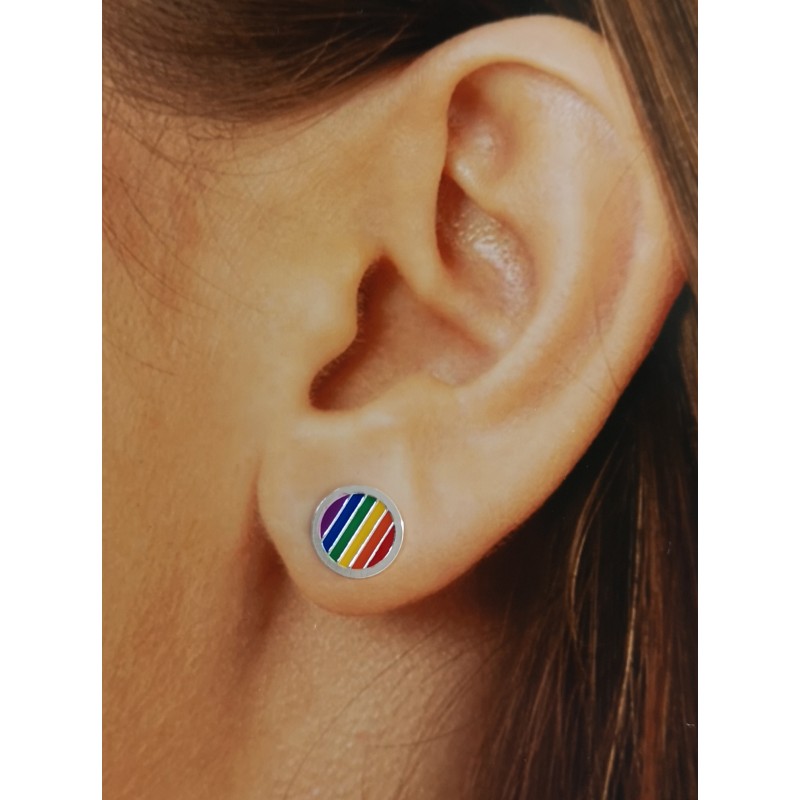 Pendientes redondos bandera del orgullo de Plata de ley 2