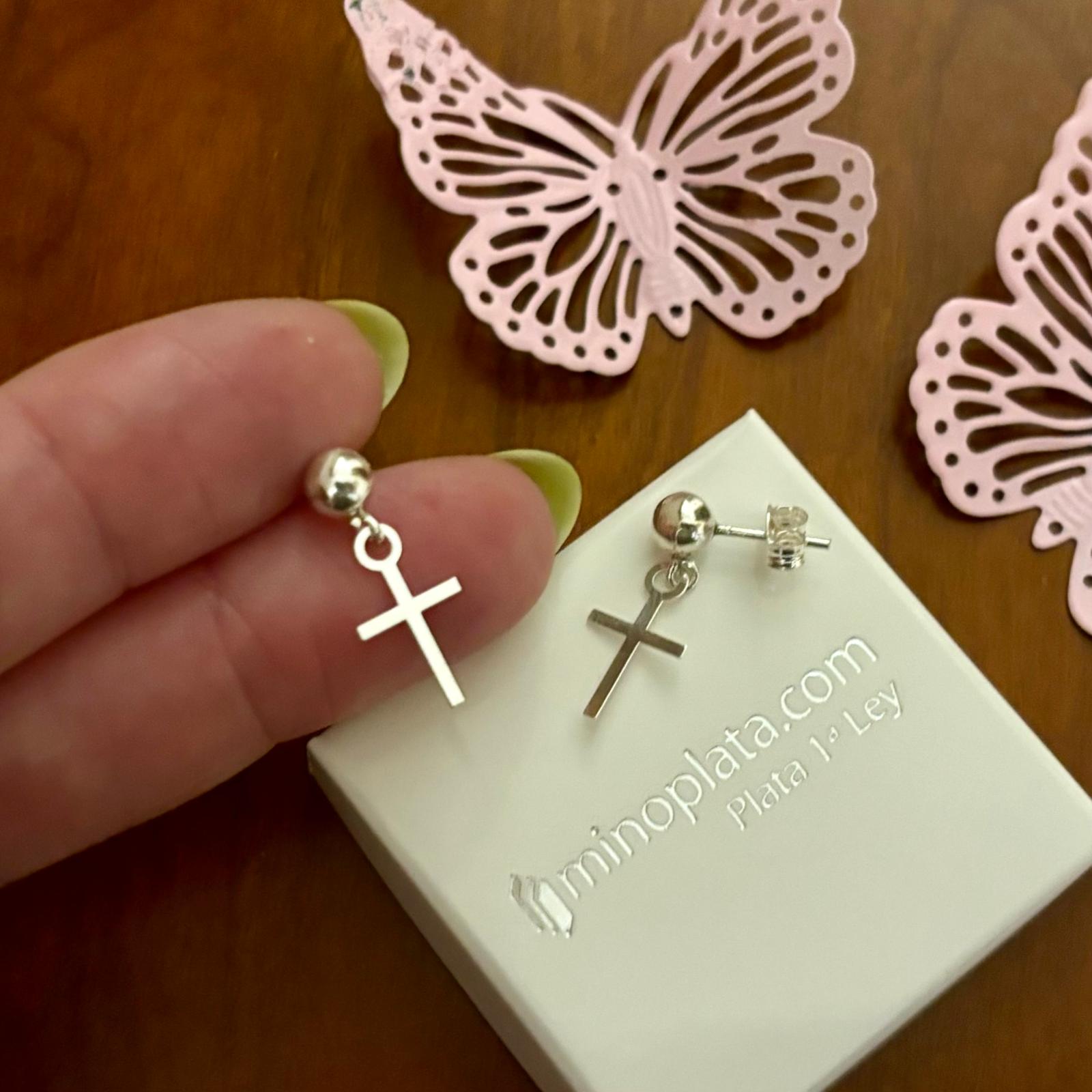 Pendientes bola 5 Mm.con cruz de Plata 2