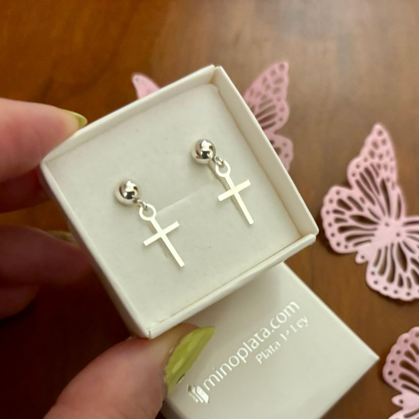 Pendientes bola 5 Mm.con cruz de Plata 4