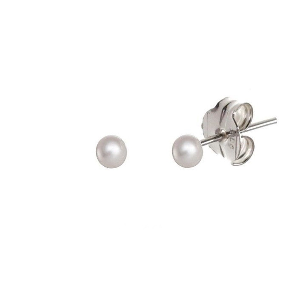 Pendientes bola Perla sintética 4mm en Plata de ley 925