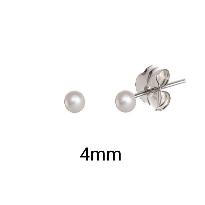 Pendientes bola Perla sintética 4mm en Plata de ley 925 3