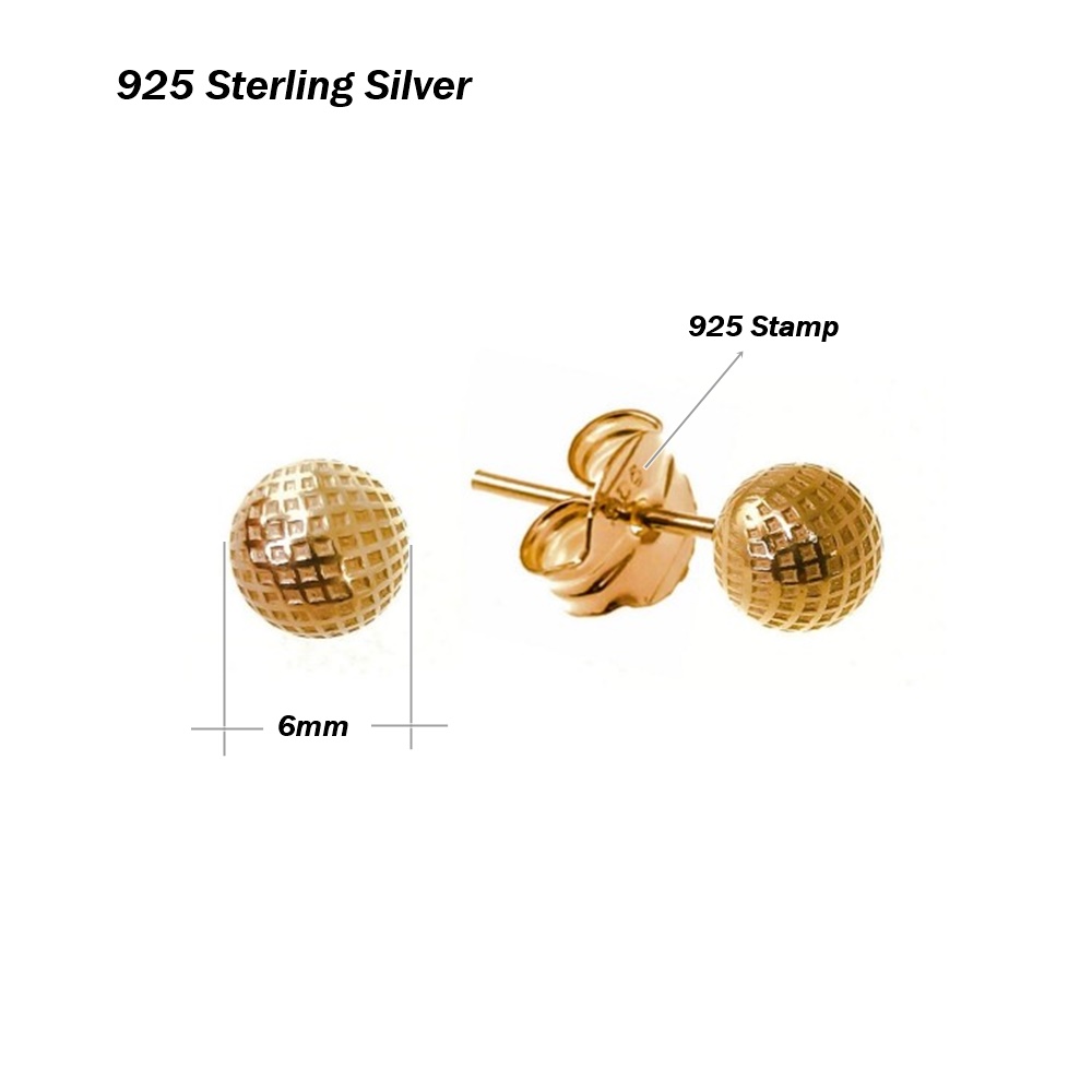 Pendientes bola dibujo de Plata de ley dorada 6 Mm. 3