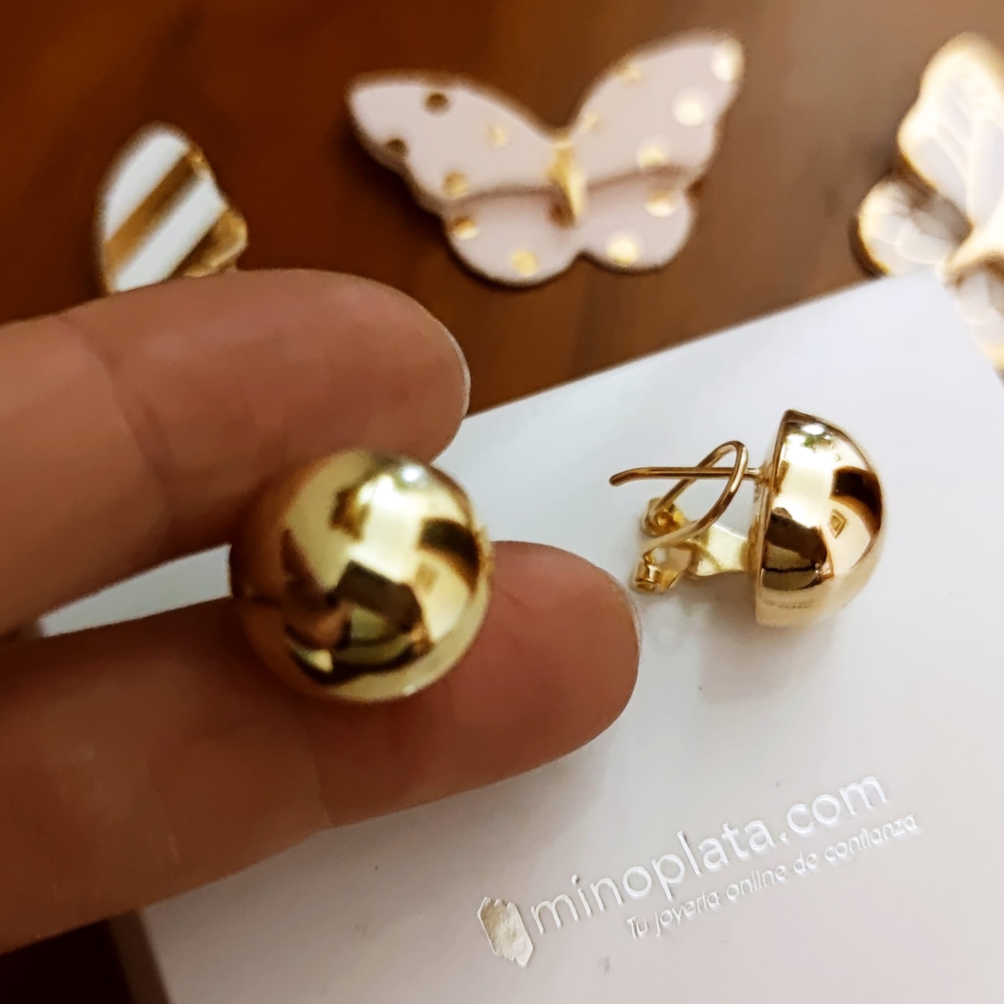 Pendientes media bola 16mm cierre omega Plata Dorada 3