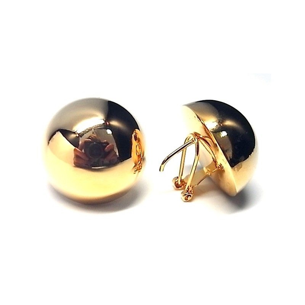 Pendientes media bola 24 Mm de Plata chapada en oro cierre omega