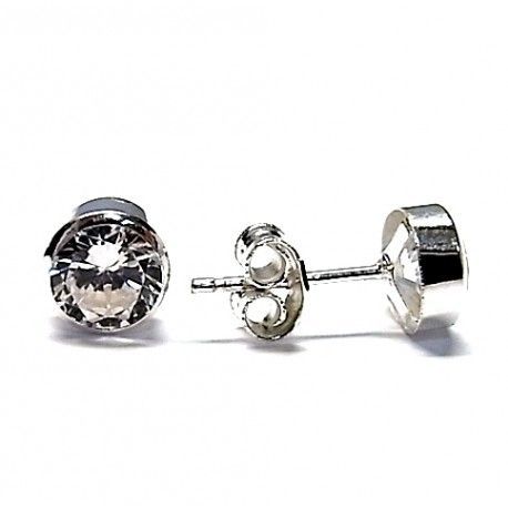 Pendientes chatón de Plata y circonitas 6 Mm.